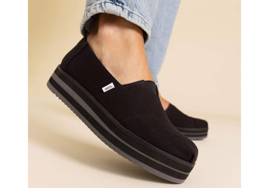 Black Women's Toms Alpargata Midform Espadrille Platform Shoes Ireland | IE202-742