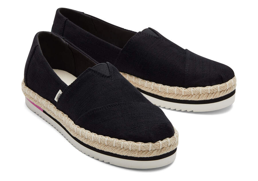 Black Women's Toms Alpargata Rope Platform Espadrilles Ireland | IE492-621