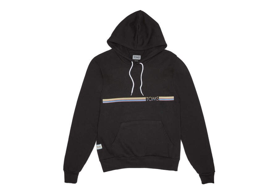 Black Women\'s Toms Striped Logo Fleece Hoodie Hoodie Ireland | IE619-511