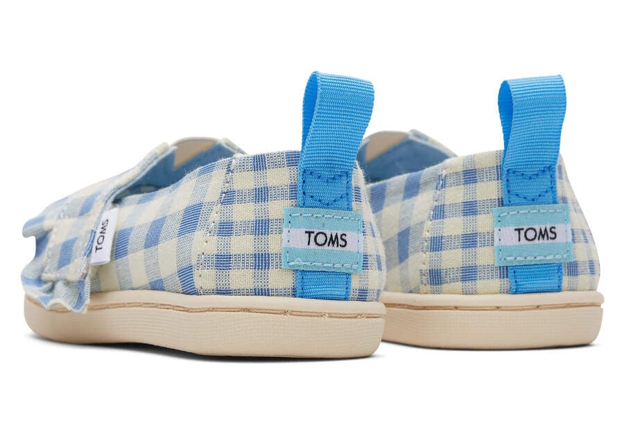 Blue Gingham Kids' Toms Tiny Alpargata Gingham Ruffle Alpargatas Ireland | IE918-141