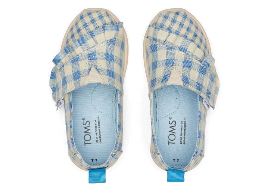 Blue Gingham Kids' Toms Tiny Alpargata Gingham Ruffle Alpargatas Ireland | IE918-141