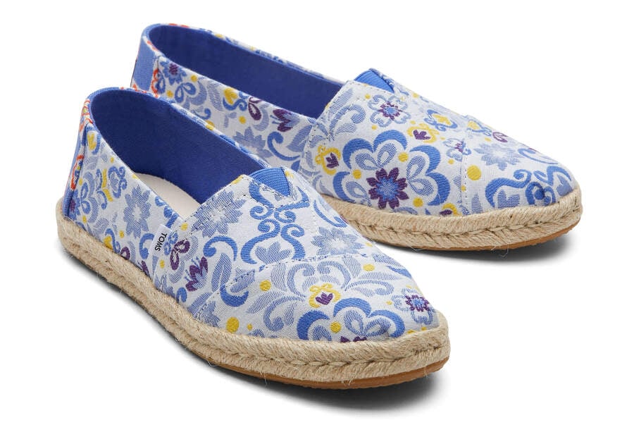 Blue Multi Mediterranean Tiles Jacquard Women's Toms Alpargata Rope Espadrille Espadrilles Ireland | IE753-703