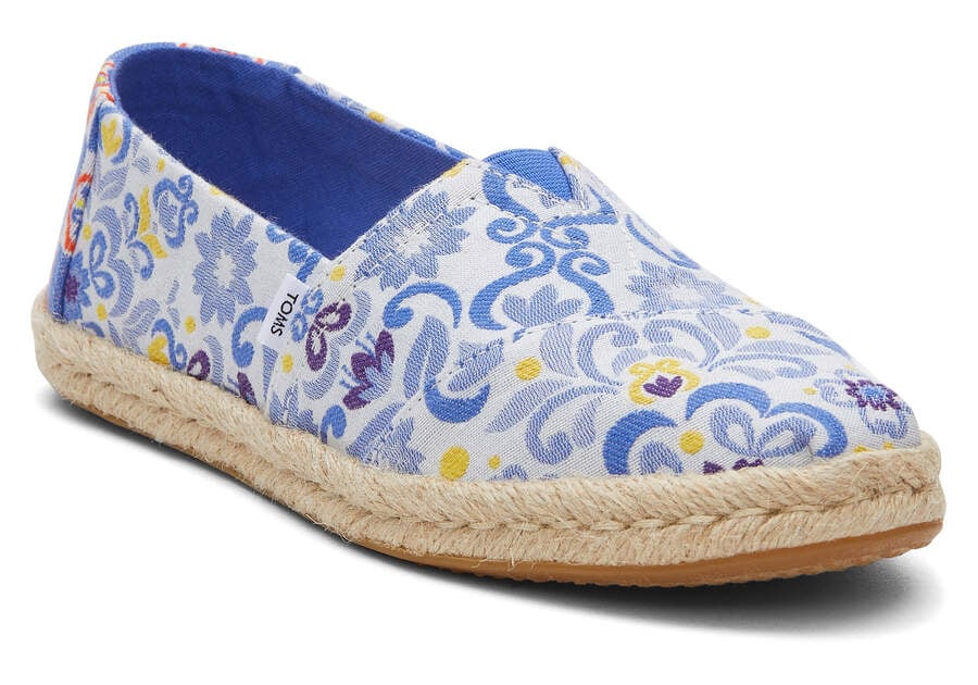 Blue Multi Mediterranean Tiles Jacquard Women's Toms Alpargata Rope Espadrille Espadrilles Ireland | IE753-703