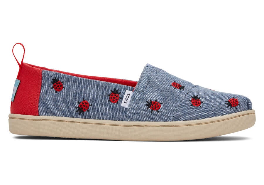 Chambray Kids\' Toms Youth Alpargata Lucky Ladybugs Alpargatas Ireland | IE840-751