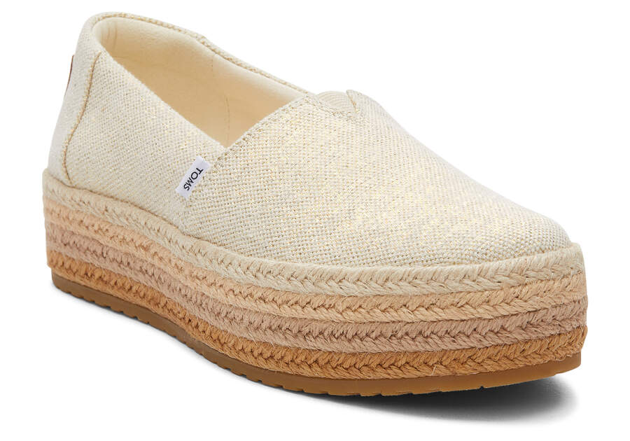 Dark Natural Metallic Linen Women's Toms Valencia Platform Espadrille Espadrilles Ireland | IE456-112