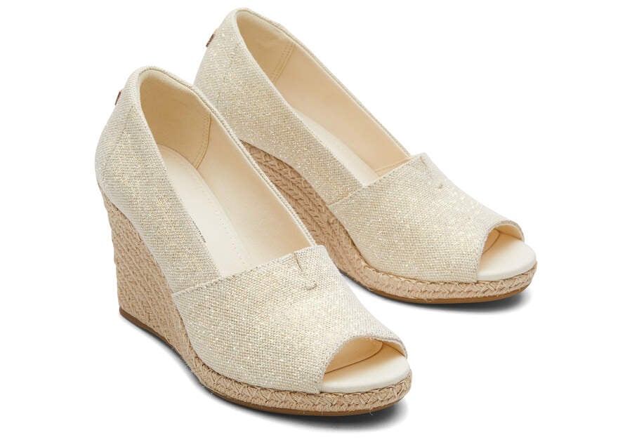 Dark Natural Metallic Linen Women's Toms Michelle Wedge Heel Heels Ireland | IE493-865