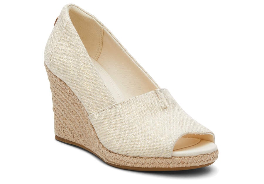 Dark Natural Metallic Linen Women's Toms Michelle Wedge Heel Heels Ireland | IE493-865