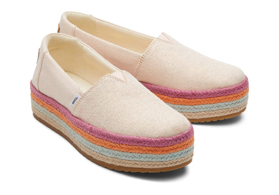 Dusty Peach Metallic Linen Women's Toms Valencia Platform Espadrille Espadrilles Ireland | IE582-337