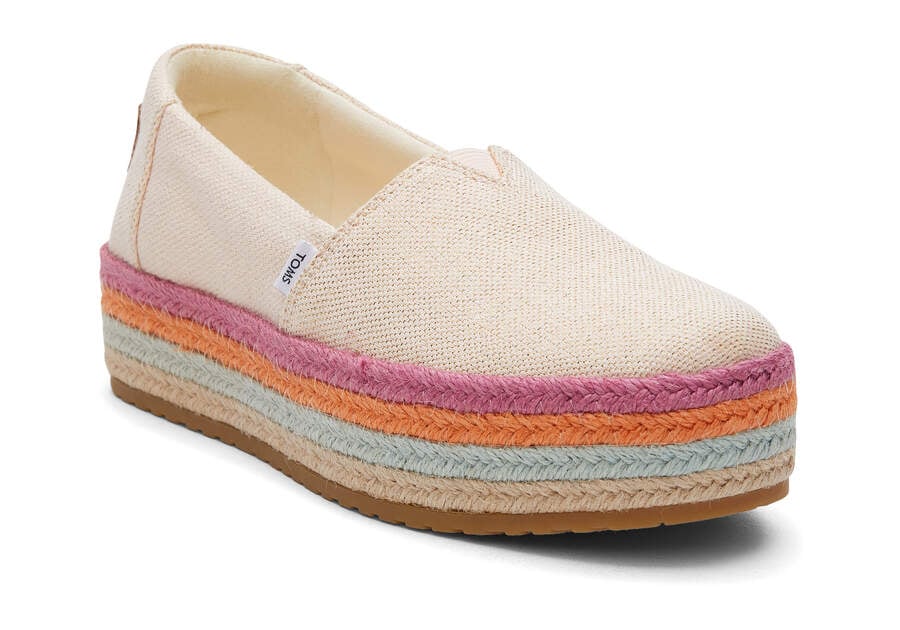 Dusty Peach Metallic Linen Women's Toms Valencia Platform Espadrille Espadrilles Ireland | IE582-337