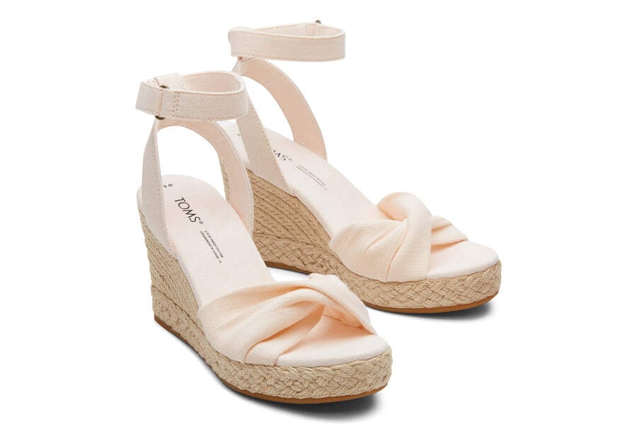 Dusty Peach Slubby Woven Women's Toms Marisela Wedge Sandal Sandals Ireland | IE255-576