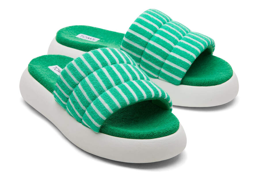 Fern Striped Terry Women's Toms Mallow Slide Terry Sandals Ireland | IE963-313