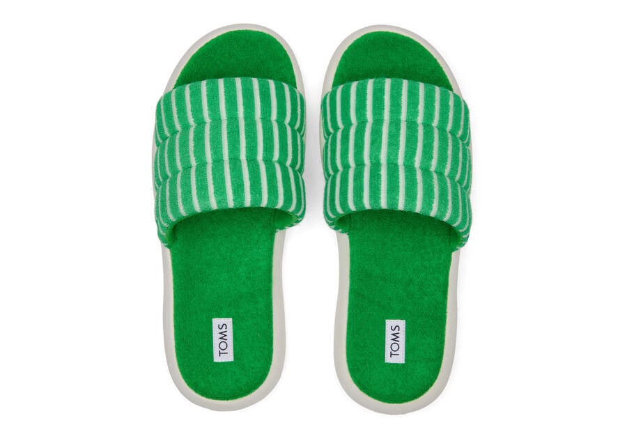 Fern Striped Terry Women's Toms Mallow Slide Terry Sandals Ireland | IE963-313