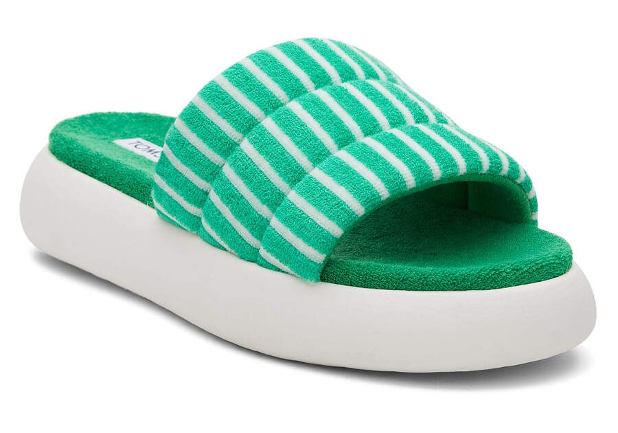 Fern Striped Terry Women's Toms Mallow Slide Terry Sandals Ireland | IE963-313