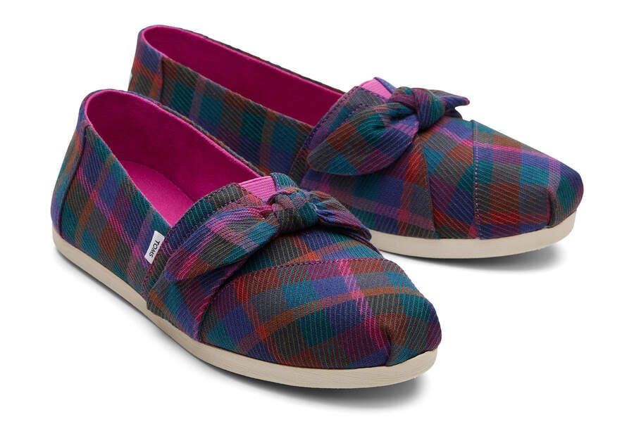 Fuchsia Plaid Women's Toms Alpargata Plaid Bow Alpargatas Ireland | IE942-376