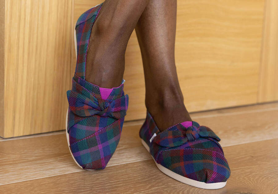 Fuchsia Plaid Women's Toms Alpargata Plaid Bow Alpargatas Ireland | IE942-376