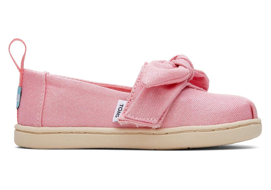 Glimmer Pink Bow Kids' Toms Tiny Alpargata Twill Glimmer Bow Alpargatas Ireland | IE602-259