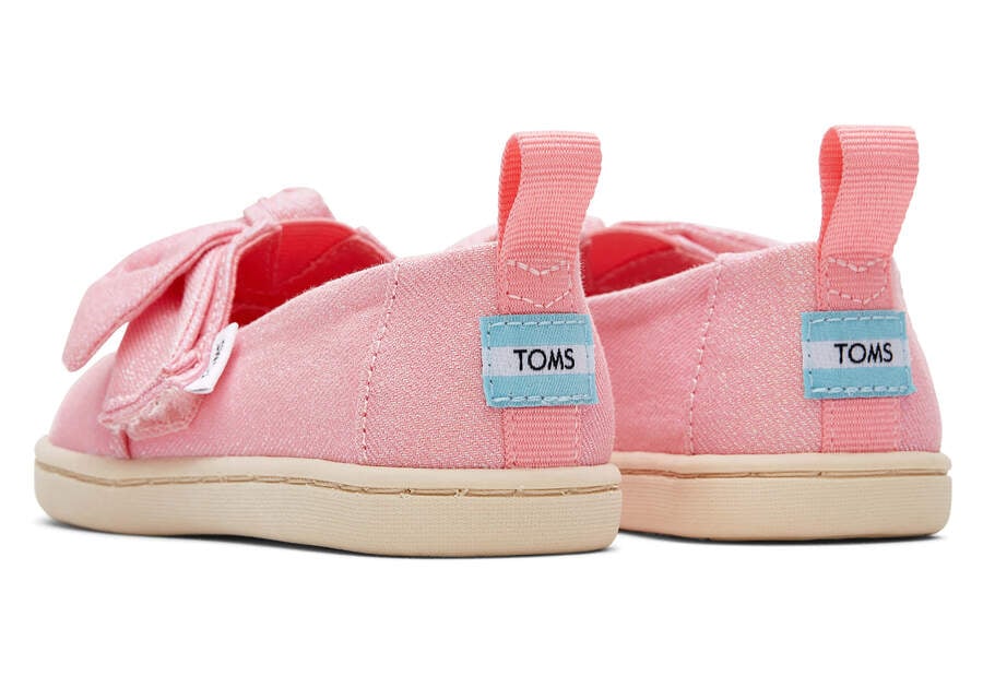 Glimmer Pink Bow Kids' Toms Tiny Alpargata Twill Glimmer Bow Alpargatas Ireland | IE602-259