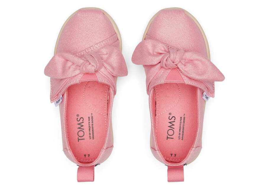 Glimmer Pink Bow Kids' Toms Tiny Alpargata Twill Glimmer Bow Alpargatas Ireland | IE602-259