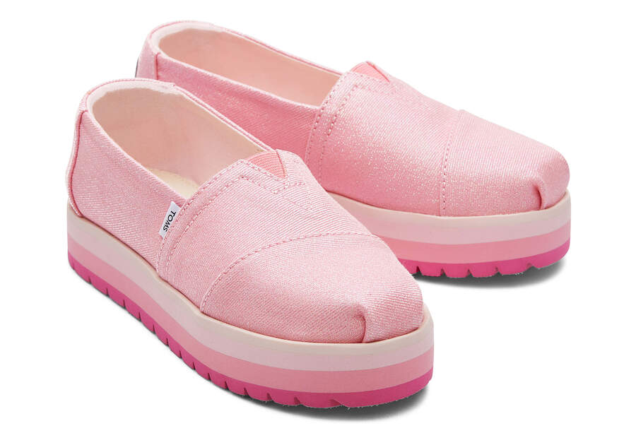 Glimmer Pink Kids' Toms Youth Alp Platform Twill Glimmer Alpargatas Ireland | IE120-817