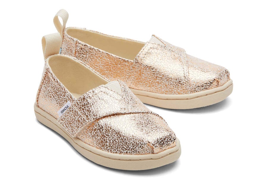 Gold Foil Kids\' Toms Tiny Alpargata Foil Alpargatas Ireland | IE220-782