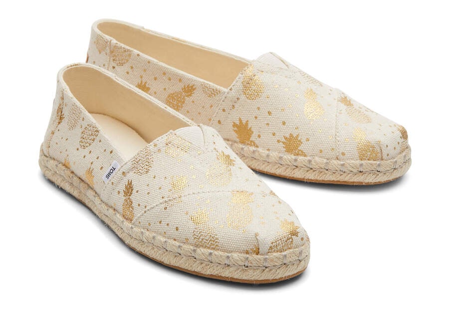 Gold Foil Pineapples Women's Toms Alpargata Rope Espadrille Espadrilles Ireland | IE356-842