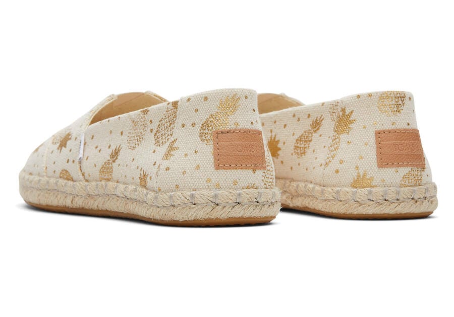 Gold Foil Pineapples Women's Toms Alpargata Rope Espadrille Espadrilles Ireland | IE356-842