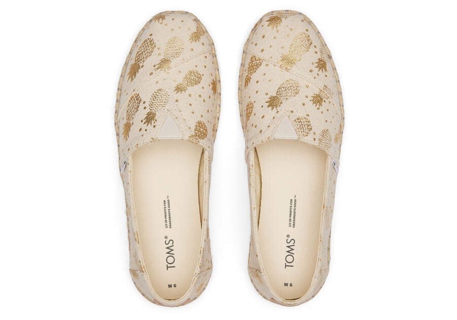 Gold Foil Pineapples Women's Toms Alpargata Rope Espadrille Espadrilles Ireland | IE356-842