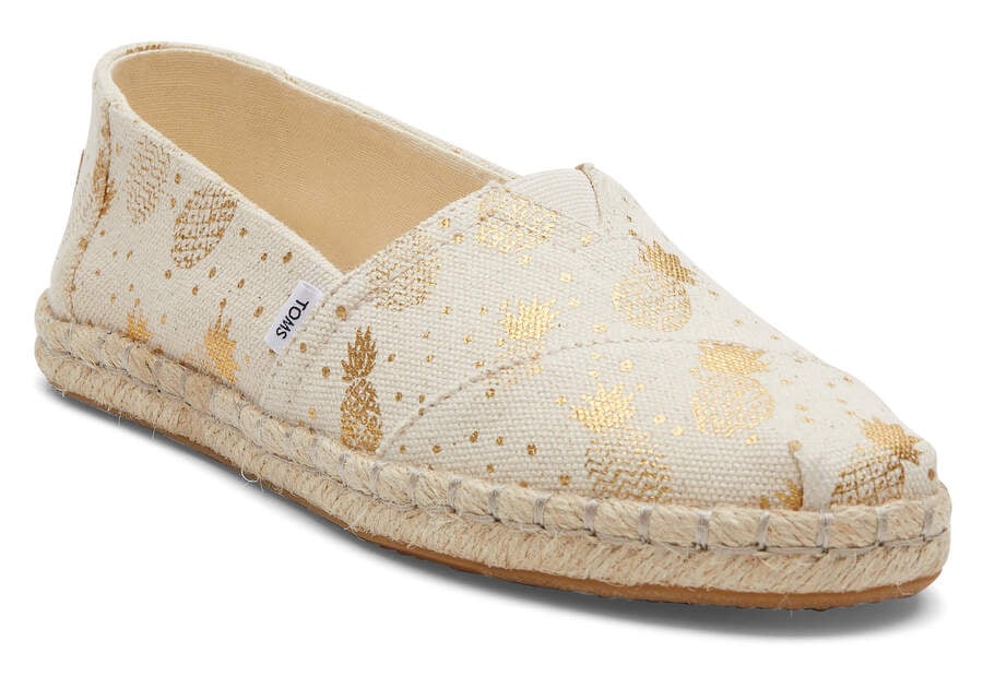 Gold Foil Pineapples Women's Toms Alpargata Rope Espadrille Espadrilles Ireland | IE356-842