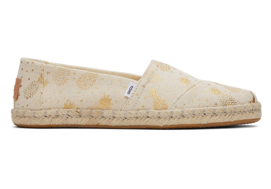 Gold Foil Pineapples Women\'s Toms Alpargata Rope Espadrille Espadrilles Ireland | IE356-842