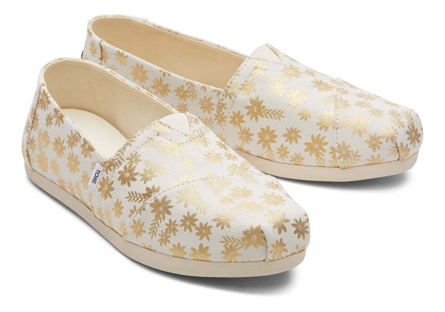 Gold Foil Women's Toms Alpargata Floral Blooms Alpargatas Ireland | IE400-351