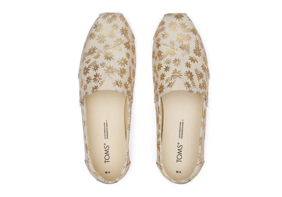 Gold Foil Women's Toms Alpargata Floral Blooms Alpargatas Ireland | IE400-351