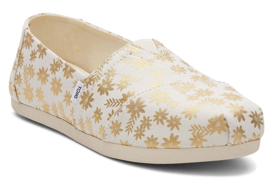 Gold Foil Women's Toms Alpargata Floral Blooms Alpargatas Ireland | IE400-351