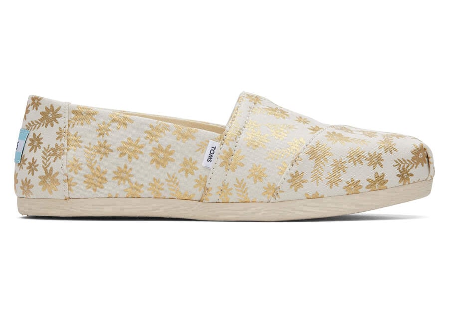 Gold Foil Women\'s Toms Alpargata Floral Blooms Alpargatas Ireland | IE400-351