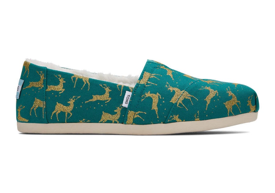 Green Women's Toms Alpargata Glitter Reindeer Alpargatas Ireland | IE424-488