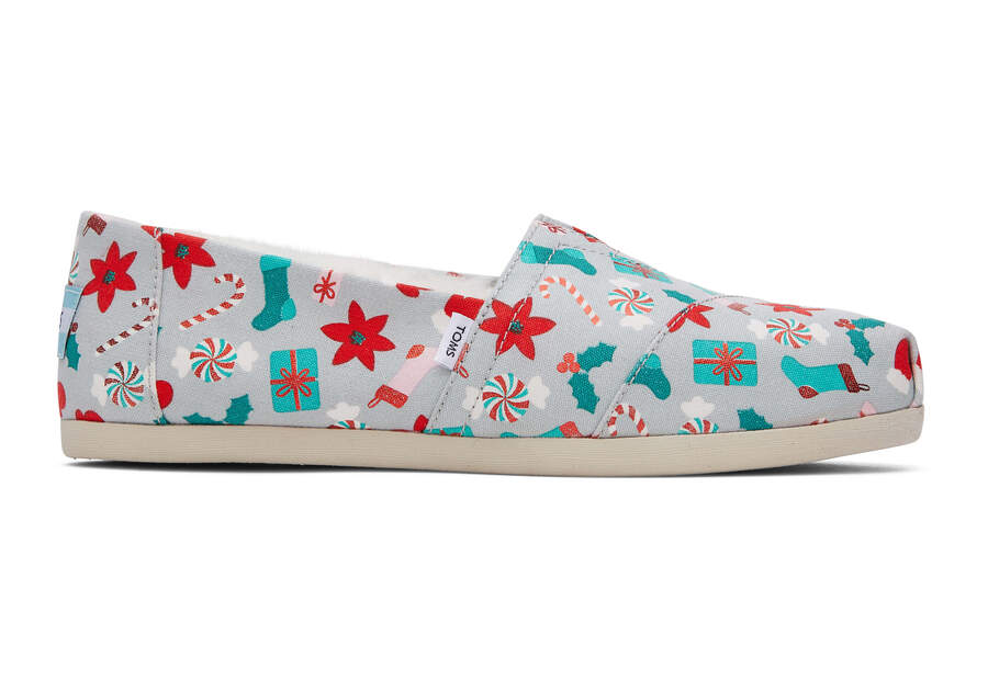 Grey Foil Women's Toms Alpargata Deck the Halls Alpargatas Ireland | IE613-978