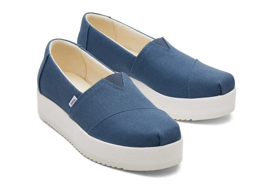 Majolica Blue Women's Toms Alpargata Midform Espadrille Platform Shoes Ireland | IE503-120