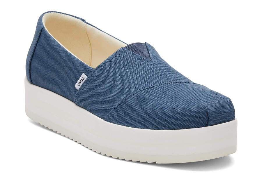 Majolica Blue Women's Toms Alpargata Midform Espadrille Platform Shoes Ireland | IE503-120