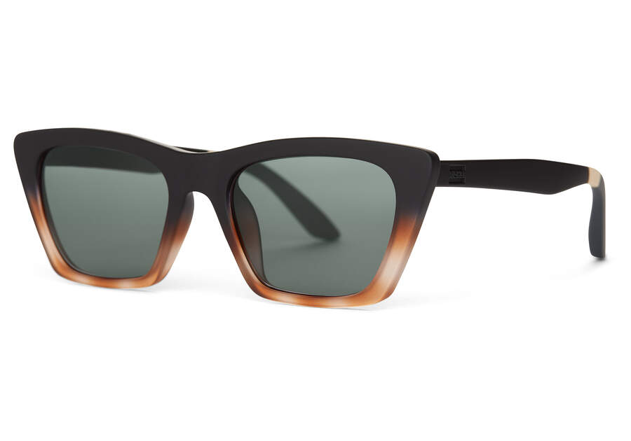 Matte Black Honey Tortoise Fade- Green Grey Women's Toms Sahara Sunglasses Ireland | IE720-911