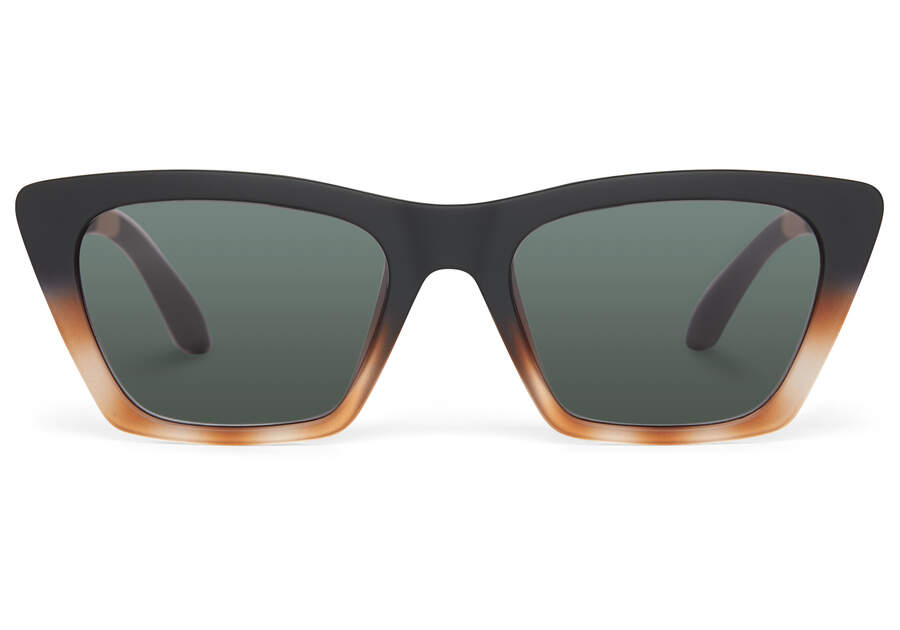 Matte Black Honey Tortoise Fade- Green Grey Women\'s Toms Sahara Sunglasses Ireland | IE720-911