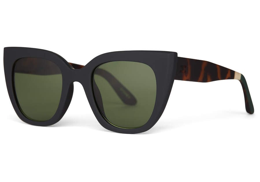 Matte Black Tortoise- Bottle Green Polar Women's Toms Sydney Sunglasses Ireland | IE969-485