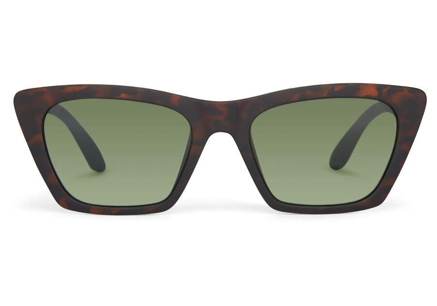 Matte Blonde Tortoise- Bottle Green Women\'s Toms Sahara Sunglasses Ireland | IE455-139