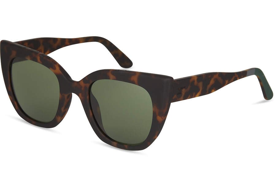 Matte Blonde Tortoise- Bottle Green Women's Toms Sydney Sunglasses Ireland | IE610-017