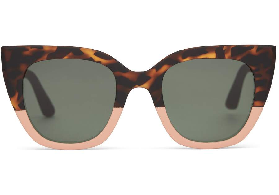 Matte Blonde Tortoise - Glass Bottle Green Women\'s Toms Sydney Sunglasses Ireland | IE009-685