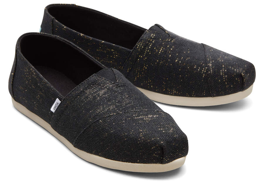 Metallic Black Women's Toms Alpargata Metallic Linen Alpargatas Ireland | IE864-559