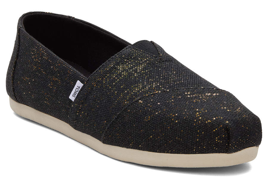 Metallic Black Women's Toms Alpargata Metallic Linen Alpargatas Ireland | IE864-559