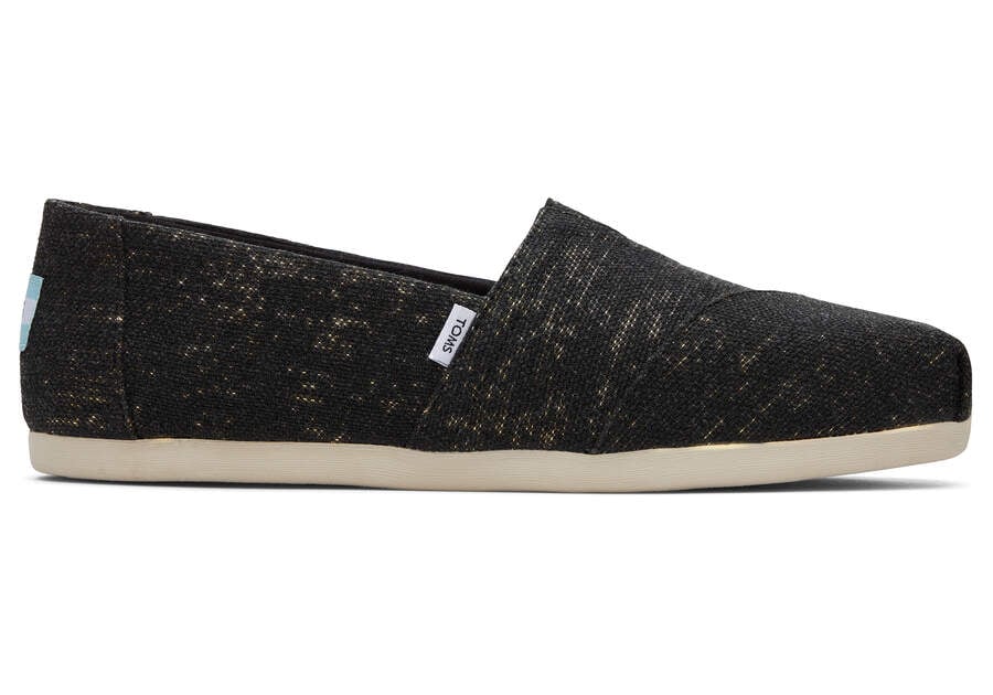 Metallic Black Women\'s Toms Alpargata Metallic Linen Alpargatas Ireland | IE864-559