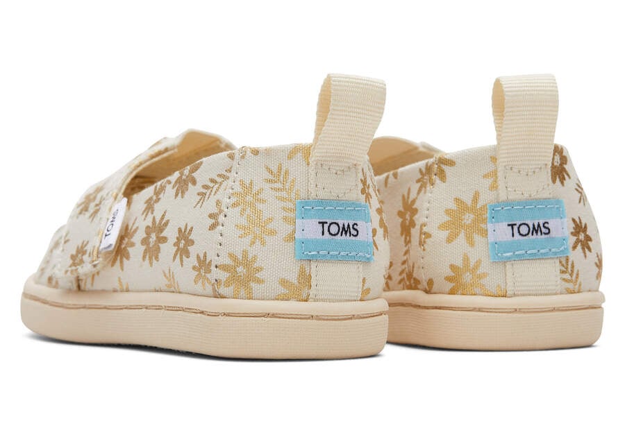 Natural Gold Foil Kids' Toms Tiny Alpargata Gold Foil Floral Blooms Alpargatas Ireland | IE447-610