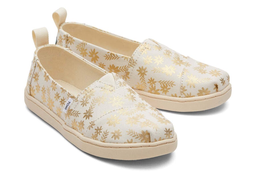 Natural Gold Foil Kids' Toms Youth Alpargata Gold Foil Floral Blooms Alpargatas Ireland | IE012-153