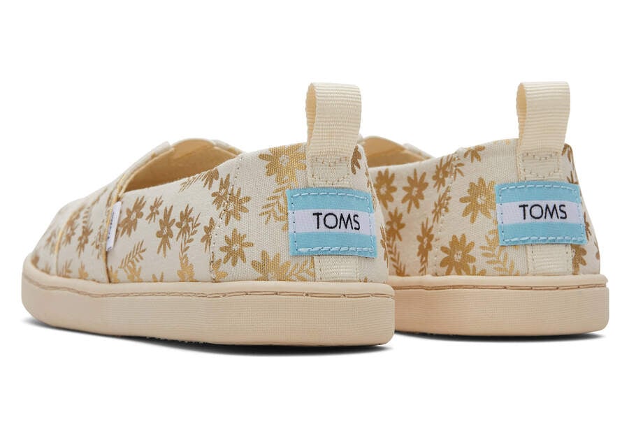 Natural Gold Foil Kids' Toms Youth Alpargata Gold Foil Floral Blooms Alpargatas Ireland | IE012-153