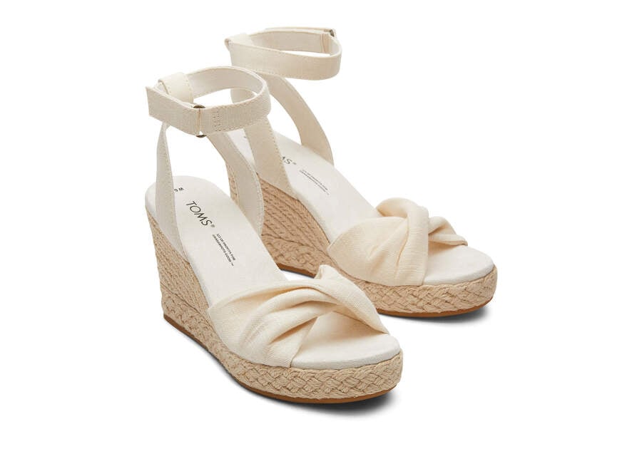 Natural Slubby Woven Women's Toms Marisela Wedge Sandal Sandals Ireland | IE985-763